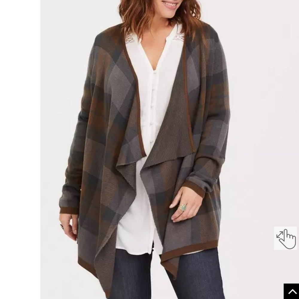 Torrid Size 1 (1X) Outlander Tartan Plaid Drape Open‎ Front Cardigan Sweater Top - Picture 4 of 5